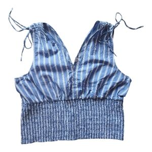 Old Navy Blue Striped Tie-Strap Smocked Tank Top